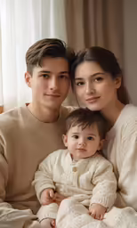 there is a mother and father that is holding their daughter