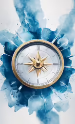 a clock on a wall with a blue paint splatter