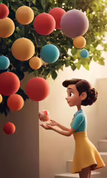 the animated character is holding up an object