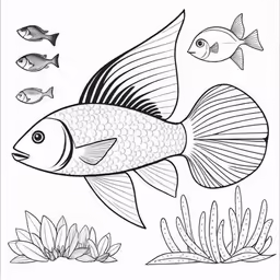 a fish swimming on the ocean with plants and sea life in the background
