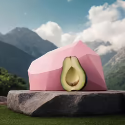 an avocado sitting in the middle of a stone slab