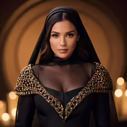 an image of woman in dark outfit with lights