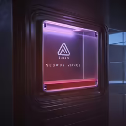 an electronic display on the wall that displays neon lights