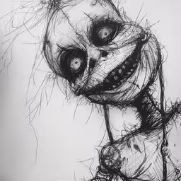 a drawing of a creepy face with hair on the forehead,black and white photograph of skeleton on the ground