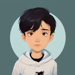 a drawing of a boy with an oval background