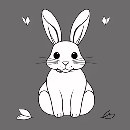 a rabbit in black and white with leaves surrounding it