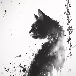 black cat with white background looks out from under some water