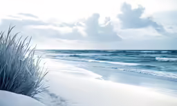 a beach with very blue water and ice plants