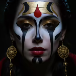 a woman with painted faces and face art