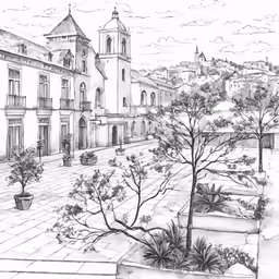 a sketched image of an urban landscape