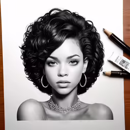 a portrait of a woman is drawing on a paper