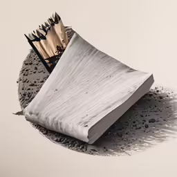 an open book in dirt, with an eraser over it