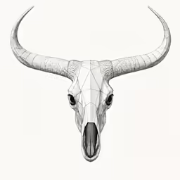 a cow skull with long horns made from triangles