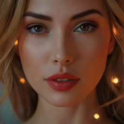 a girl with bright orange eyes looks forward while looking forward