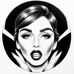 a woman in a circle with her hands on her face