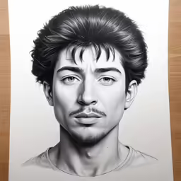a drawing of a man is on display