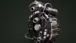 a motor engine with gears on a black background