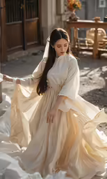 woman in wedding dress standing on snow