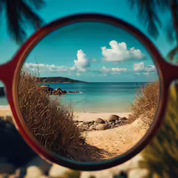 a view through the mirror on the beach