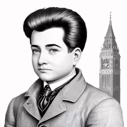 the image has an old fashioned drawing of a man