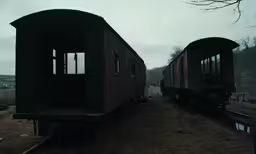 two trains stopped on tracks near each other
