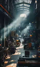 an alley with some cars in it