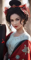 the girl is dressed in an oriental costume