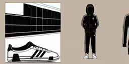 a group of shoes and sneakers are shown in different stages,the silhouettes of people standing next to each other