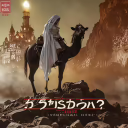 a man in a white robe riding on a horse with the title of 3 - 5 - 1?, written above the picture