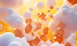 3d illustration of several floating objects in air