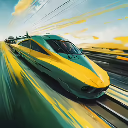 an artistic photo of a train traveling down the tracks
