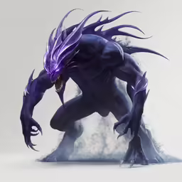 an artistic painting of a creepy creature, or alien man