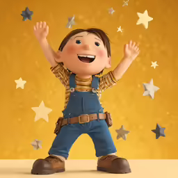 small cartoon figurine holding arms in the air