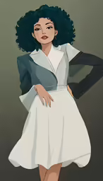 a female cartoon character wearing a white dress