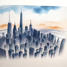 an illustration of cityscape painted with color by a colorbrush
