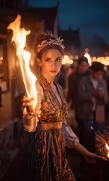 a lady standing next to other people at a festival