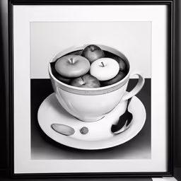 a photograph of apples is placed on a saucer