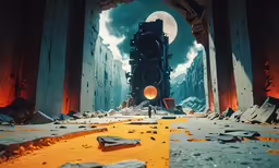 this is a digital painting of an abandoned city