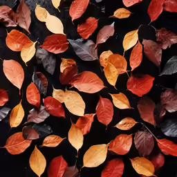 a bunch of different colored leaves on the ground