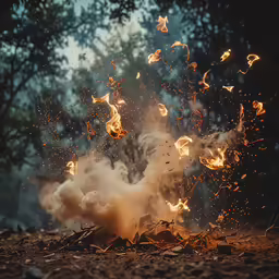 a bunch of smoke and fire flies in the air