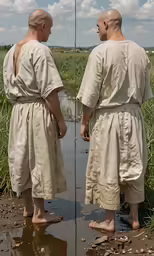 two males are standing in water, facing each other