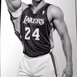 a black and white photograph of the los angeles lakers player