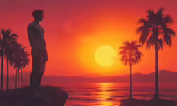 a person standing at sunset watching the sun go down