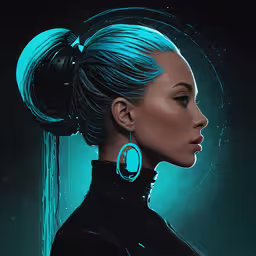 a digital painting of a woman with a blue hair style,a digital drawing of a woman with blue hair