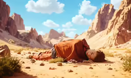 a girl laying in the desert on her stomach