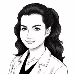a woman is drawn in a black and white drawing