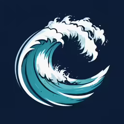 a large white wave with blue and white stripes