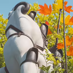 a statue of a white horse is surrounded by orange flowers