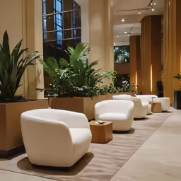 white chairs and plant pots in a room
