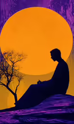 man sitting down looking at the moon